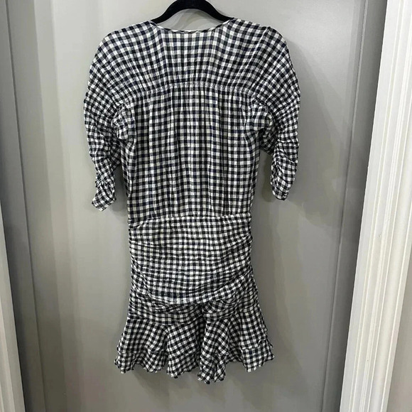 Veronica Beard Campbell Gingham Navy/White Ruched Mini Dress Size 2 - Picture 3 of 9